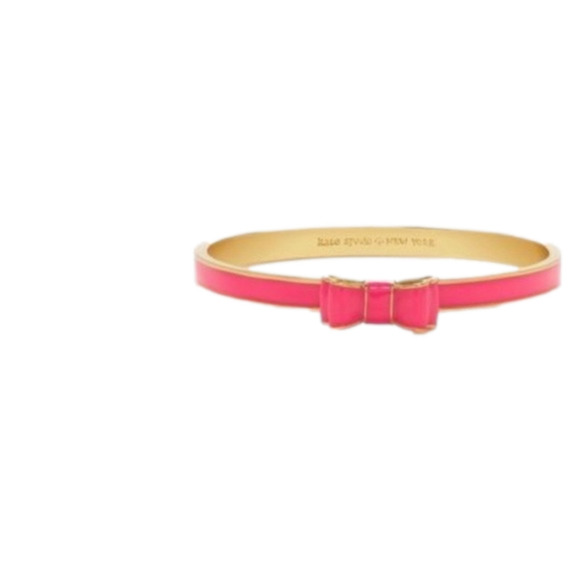 𝅺Kate Spade Pink Enamel Bow Gold Trim Bangle Bracelet - Picture 1 of 5